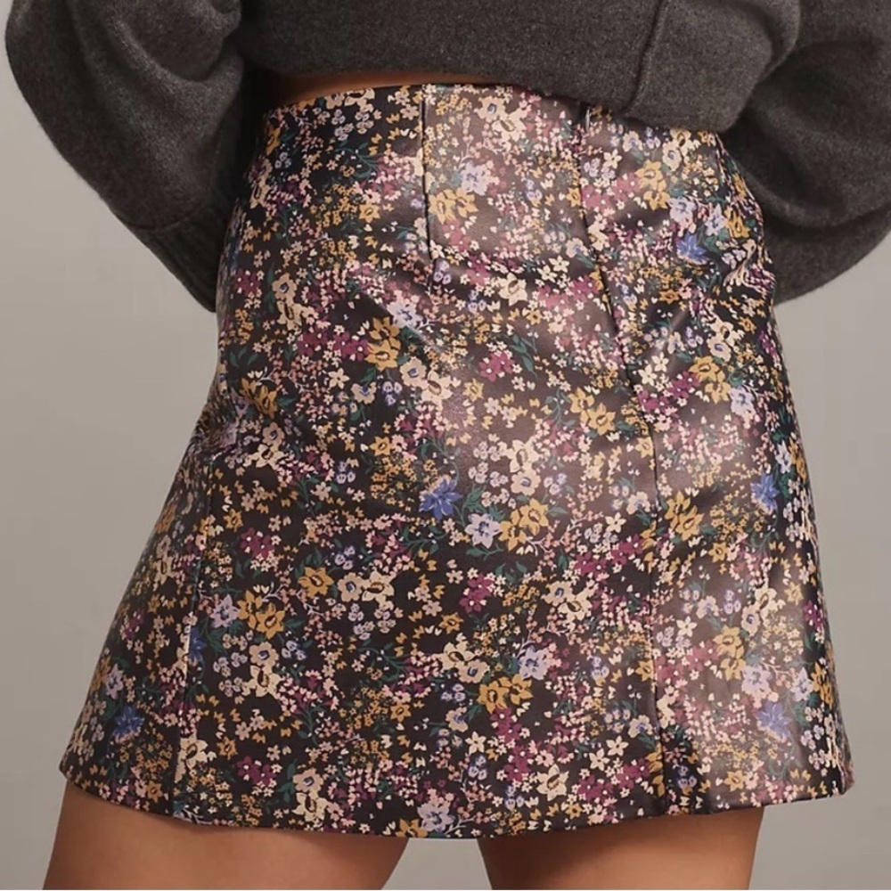 Maeve Faux-Leather Side-Slit Floral Mini Skirt 14 - Picture 4 of 8